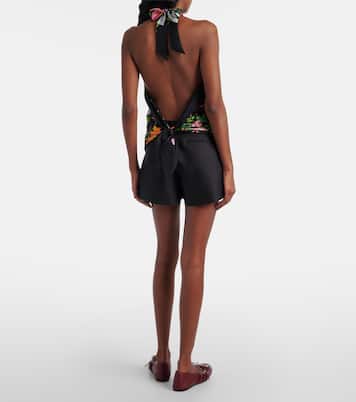 Top in twill di seta con stampa floreale | Gucci