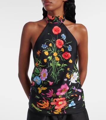Top in twill di seta con stampa floreale | Gucci