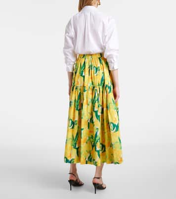 Oscar printed cotton poplin midi skirt | La DoubleJ