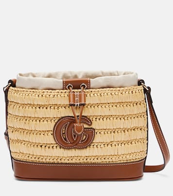 Woven leather-trimmed shoulder bag  | Gucci