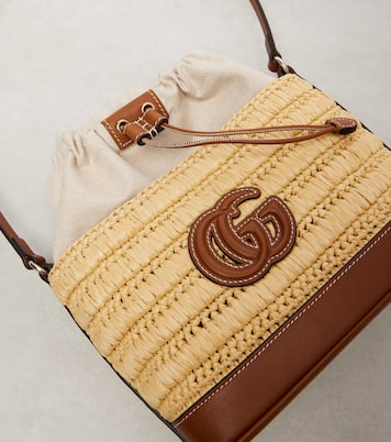 Woven leather-trimmed shoulder bag  | Gucci