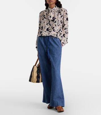 Cotton chambray wide-leg pants | Valentino