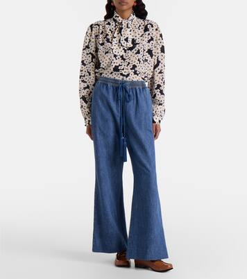 Cotton chambray wide-leg pants | Valentino