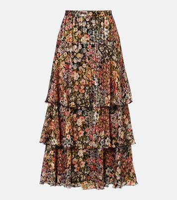 Floral plissé tiered silk maxi skirt | Valentino