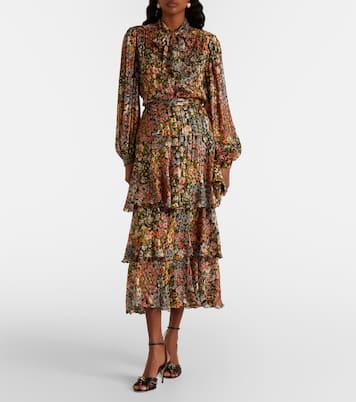 Floral plissé tiered silk maxi skirt | Valentino