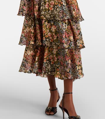 Floral plissé tiered silk maxi skirt | Valentino