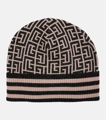 Embroidered monogram wool-blend beanie | Balmain