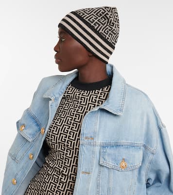Embroidered monogram wool-blend beanie | Balmain