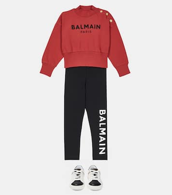 Leggings in misto cotone con logo | Balmain Kids
