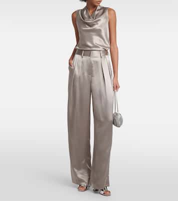 Luisa pleated high-rise satin pants | Staud