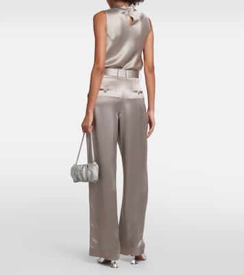 Luisa pleated high-rise satin pants | Staud