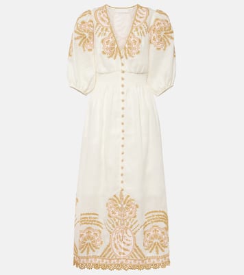 Abito midi Waverly in lino con ricamo | Zimmermann