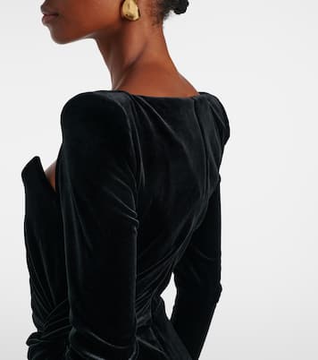 Abito midi in velluto con ruches | Alex Perry