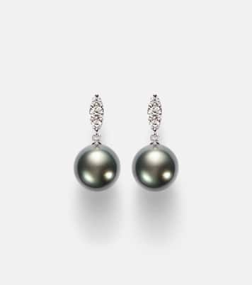 18kt white gold drop earrings with pearls and diamonds | Mikimoto