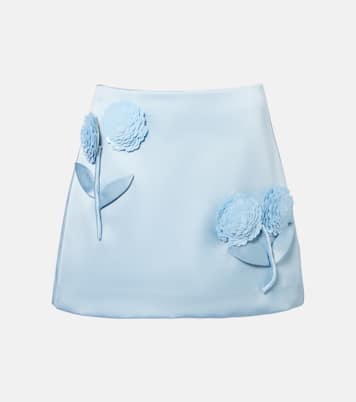 Floral-appliqué satin miniskirt | Self-Portrait