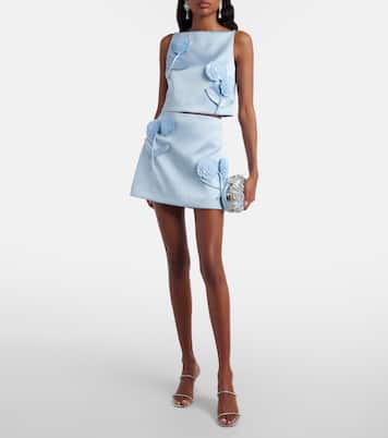 Floral-appliqué satin miniskirt | Self-Portrait