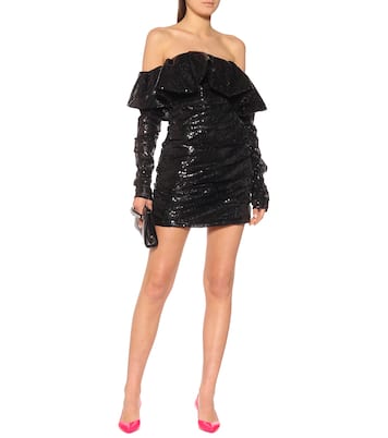 Robe à encolure bardot en tulle à sequins | The Attico