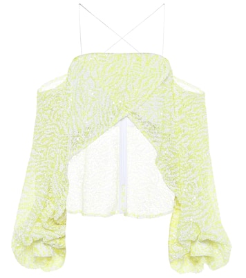 Sequined off-shoulder cropped blouse | Halpern