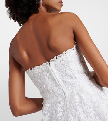 Robe midi bustier en dentelle à fleurs | Carolina Herrera