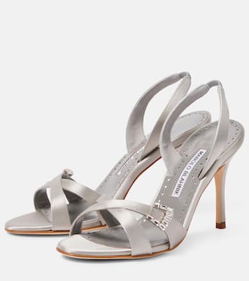 Ramisli embellished satin slingback sandals | Manolo Blahnik