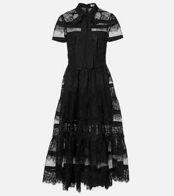 Abito midi in pizzo floreale | Elie Saab