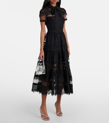 Abito midi in pizzo floreale | Elie Saab