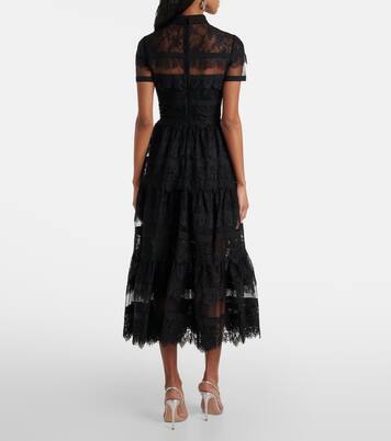 Abito midi in pizzo floreale | Elie Saab