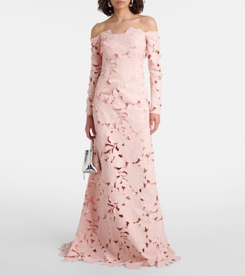 Kasia floral off-shoulder lace gown | Costarellos
