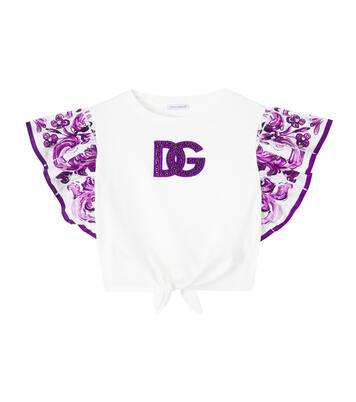 T-shirt DG Majolica in cotone con paillettes | Dolce&Gabbana Kids