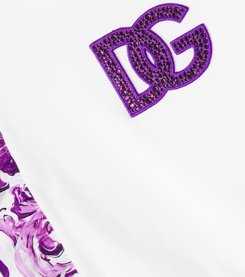 T-shirt DG Majolica in cotone con paillettes | Dolce&Gabbana Kids