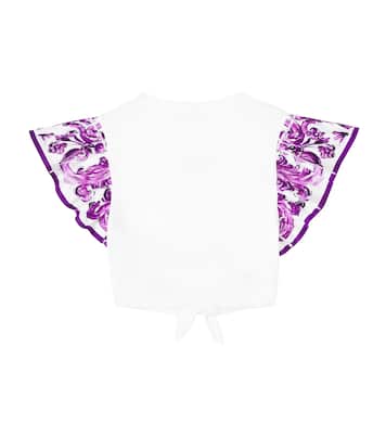 T-shirt DG Majolica in cotone con paillettes | Dolce&Gabbana Kids