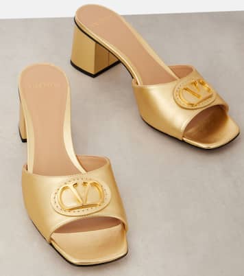 Mules VLogo en cuir métallisé | Valentino Garavani