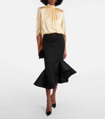 Asymmetric ruffled wool-blend midi skirt | Mugler
