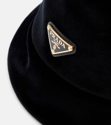 Logo cotton velvet bucket hat | Prada