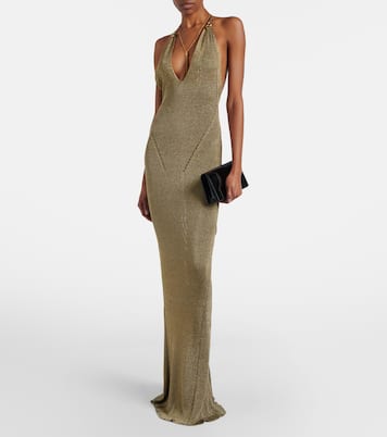 Ribbed-knit lamé maxi dress | Roberto Cavalli