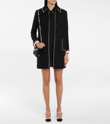 Studded single-breasted coat | Miu Miu