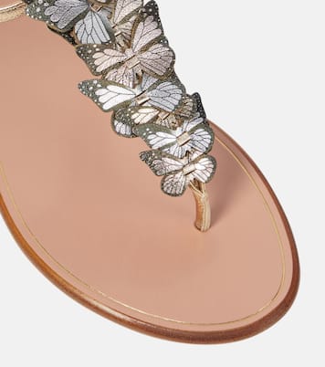 صندل بصباع من الجلد المعدني Papillon | Aquazzura
