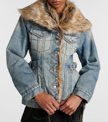Faux fur-trimmed denim jacket | Acne Studios