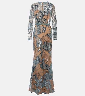 Abito lungo in misto seta con paillettes | Elie Saab