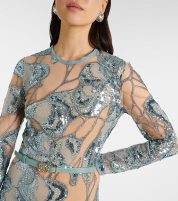 Abito lungo in misto seta con paillettes | Elie Saab