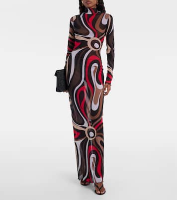Printed tulle-trimmed jersey maxi dress | Pucci