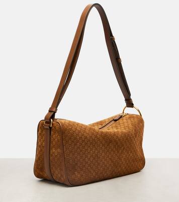 Half Horsebit Medium suede shoulder bag | Gucci