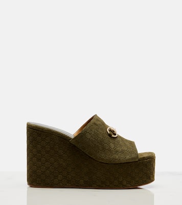Horsebit GG suede wedge mules | Gucci