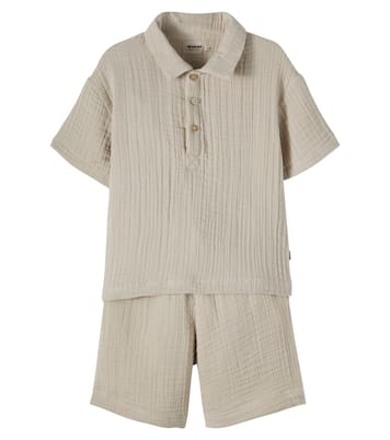 Cotton gauze polo shirt and shorts set | Wheat
