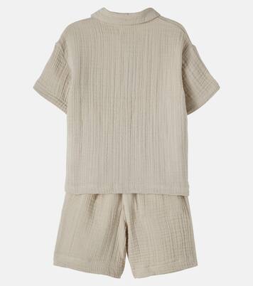 Cotton gauze polo shirt and shorts set | Wheat