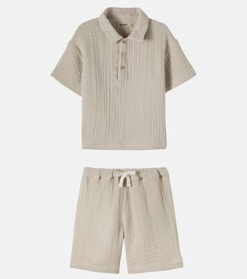 Cotton gauze polo shirt and shorts set | Wheat