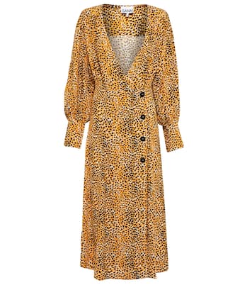 Leopard-print crêpe midi dress | Ganni