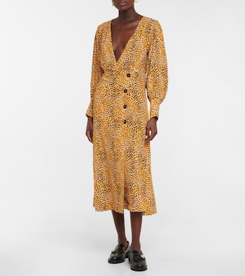 Leopard-print crêpe midi dress | Ganni