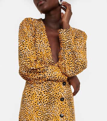 Leopard-print crêpe midi dress | Ganni