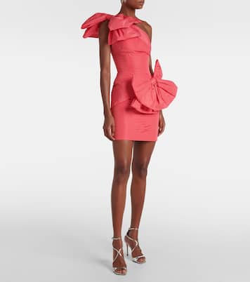 Vestido corto plisado de tafetán con lazos | Elie Saab